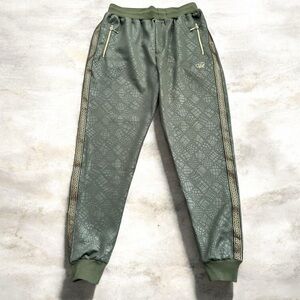 Men's Olive Green Patterned Jogger Sweatpants with Gold Trim